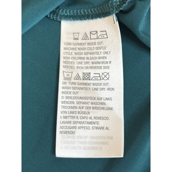 BOB MACKIE Chevron Hi-Low Knit Top Women 2X Green Tie Neck Metallic Party Blouse - Picture 10 of 12
